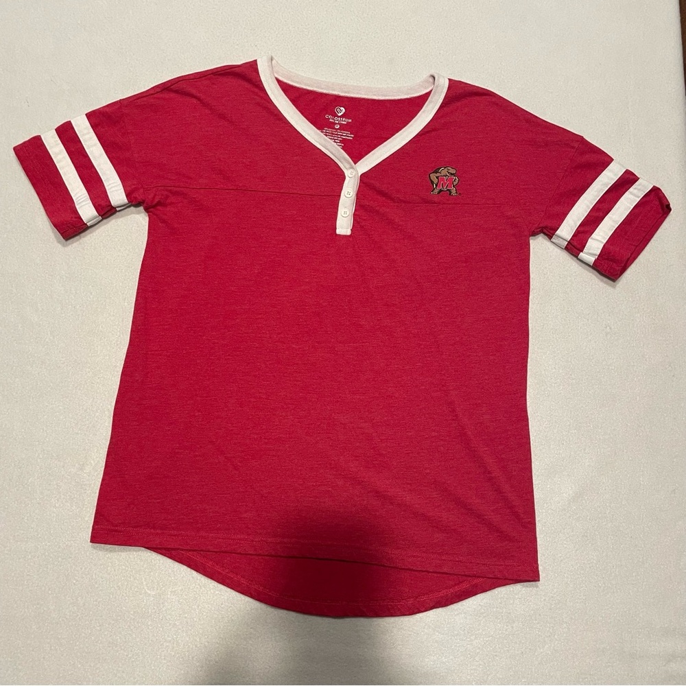 Maryland Terrapins t-shirt, red, v-neck, medium